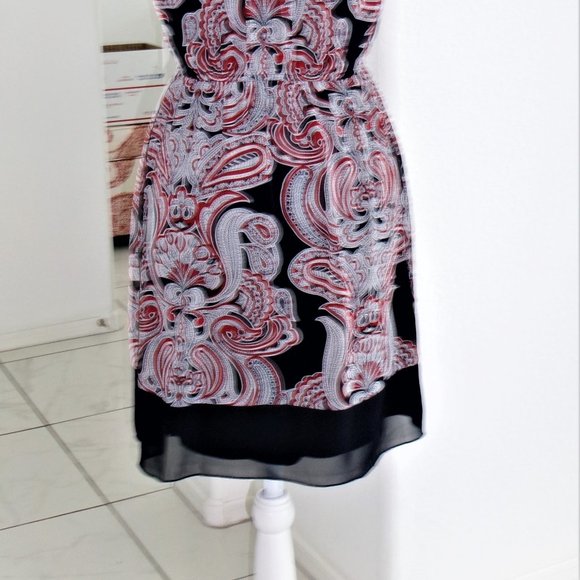 Enfocus Studio Chiffon Navy Blue Red White Paisley Print V-Neck Dress Sz 4 / S - Picture 15 of 15